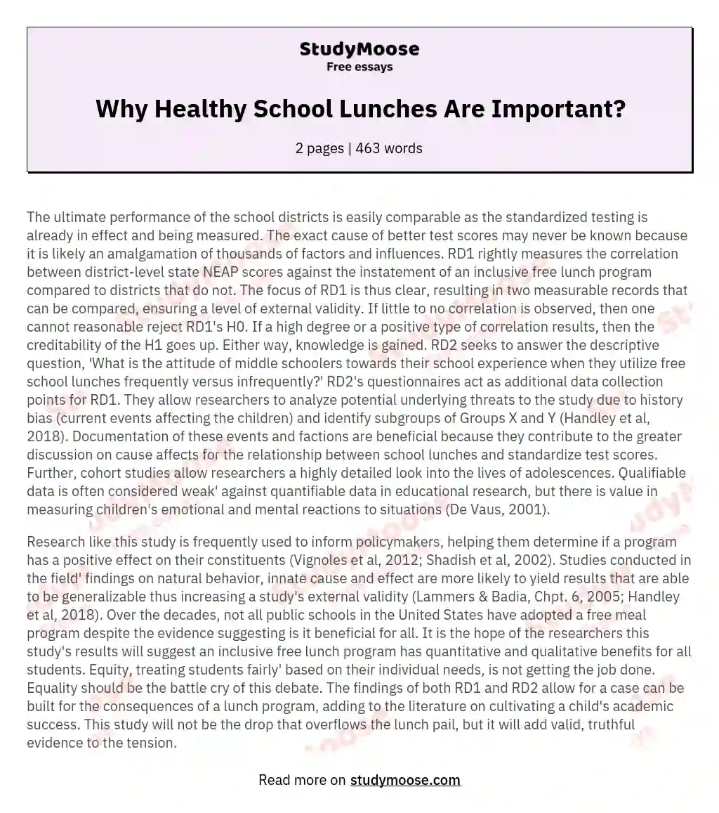 Why Healthy School Lunches Are Important? essay