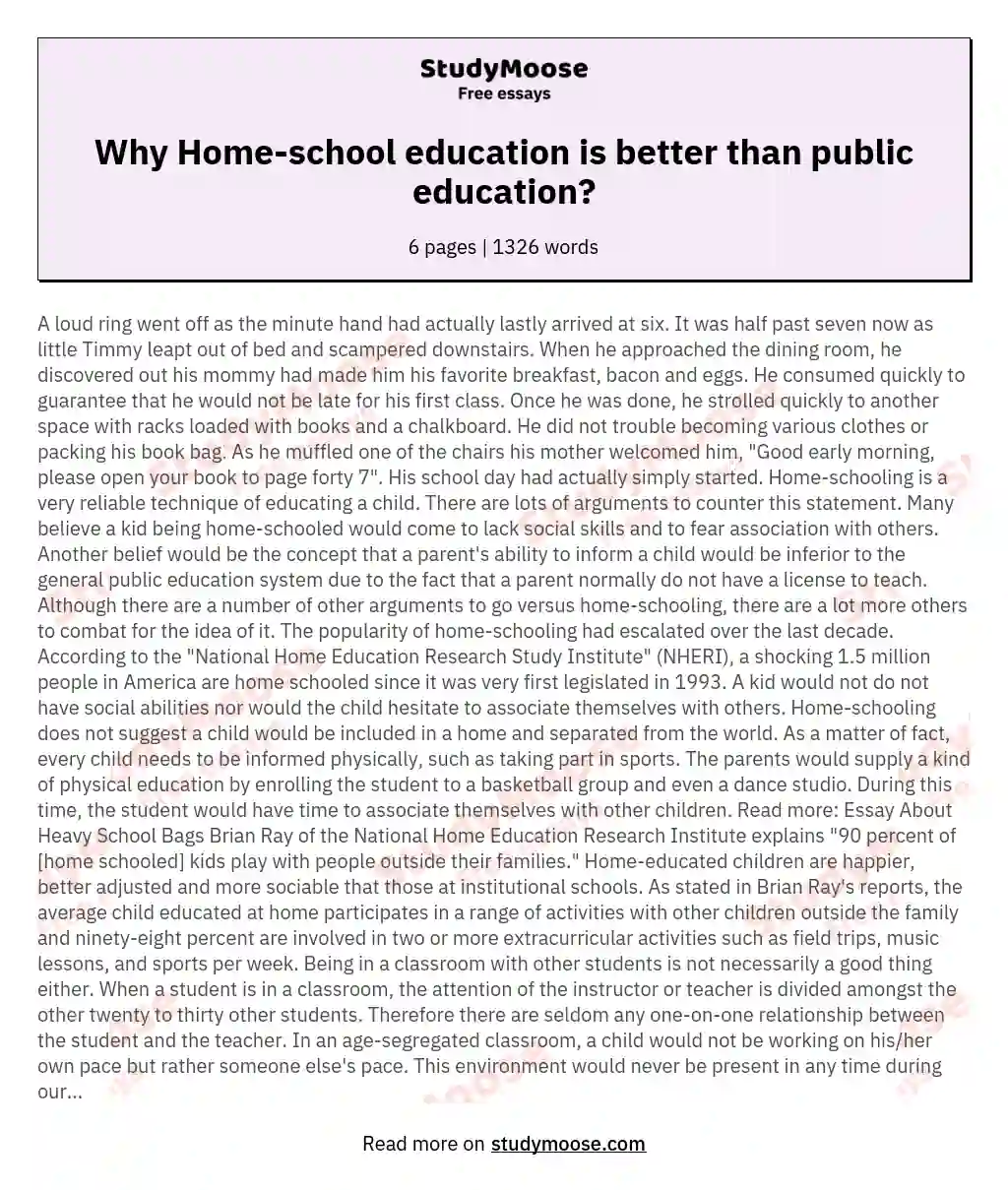 Why Home-school education is better than public education? essay