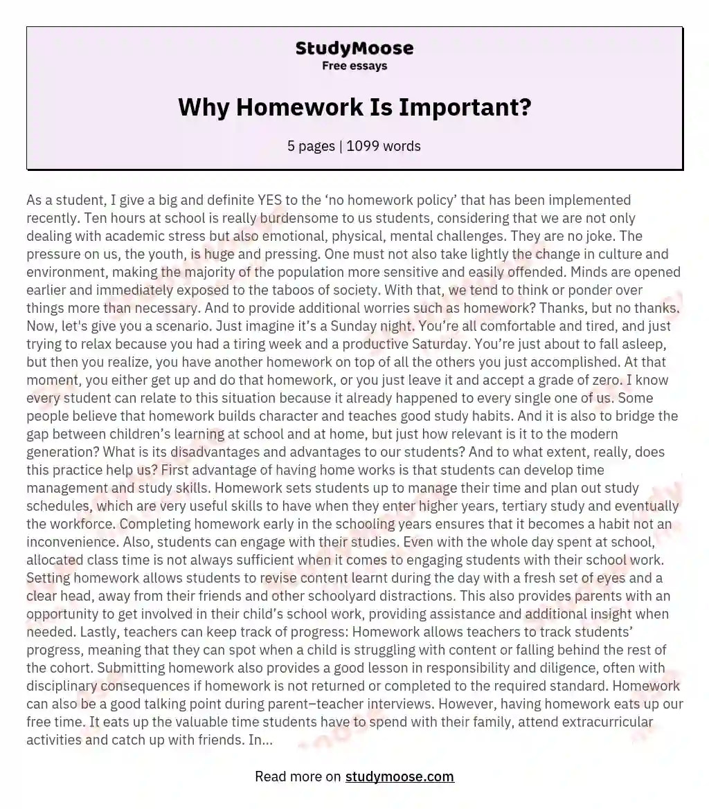 importance of homework essay in english