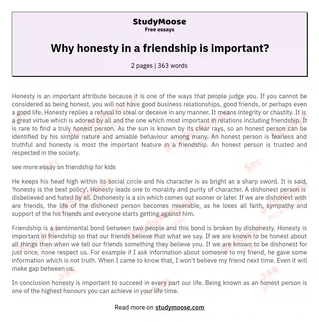 an essay about why honesty is important in a friendship