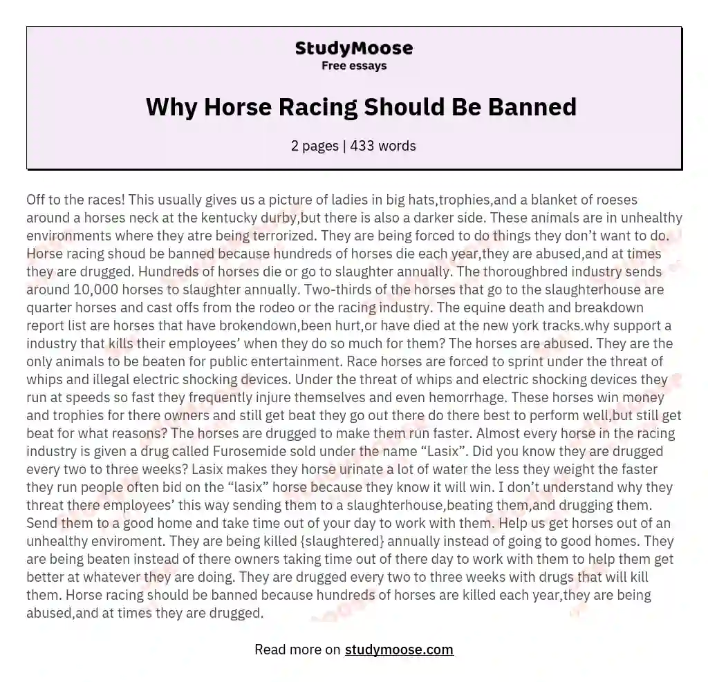   Why Horse Racing Should Be Banned essay