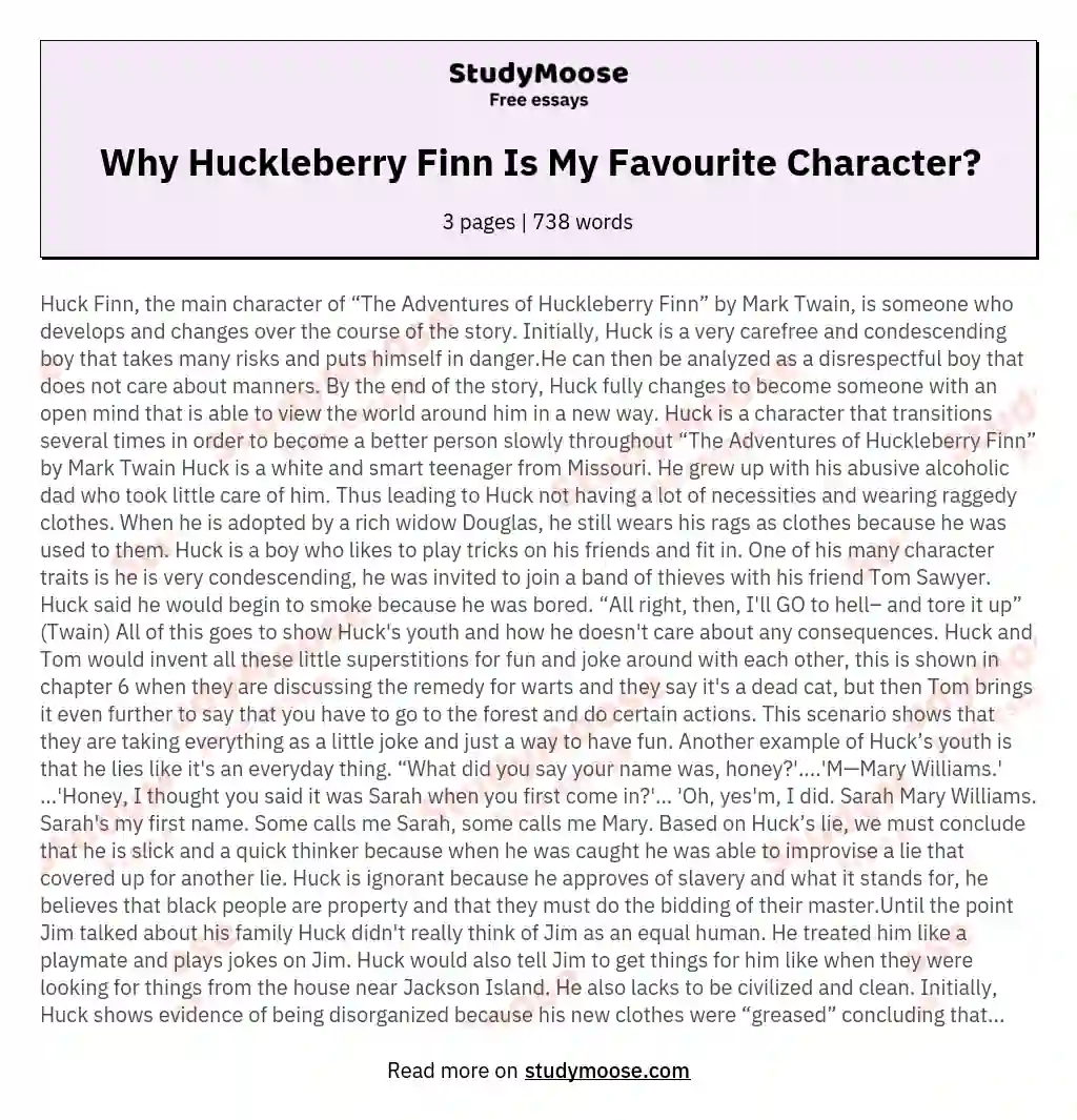 Why Huckleberry Finn Is My Favourite Character?