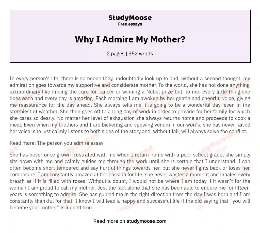 Why I Admire My Mother? essay