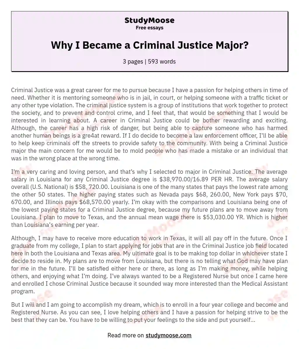 Why I Became a Criminal Justice Major? essay