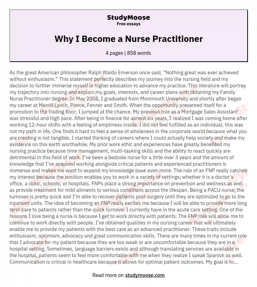 nurse practitioner personal essay