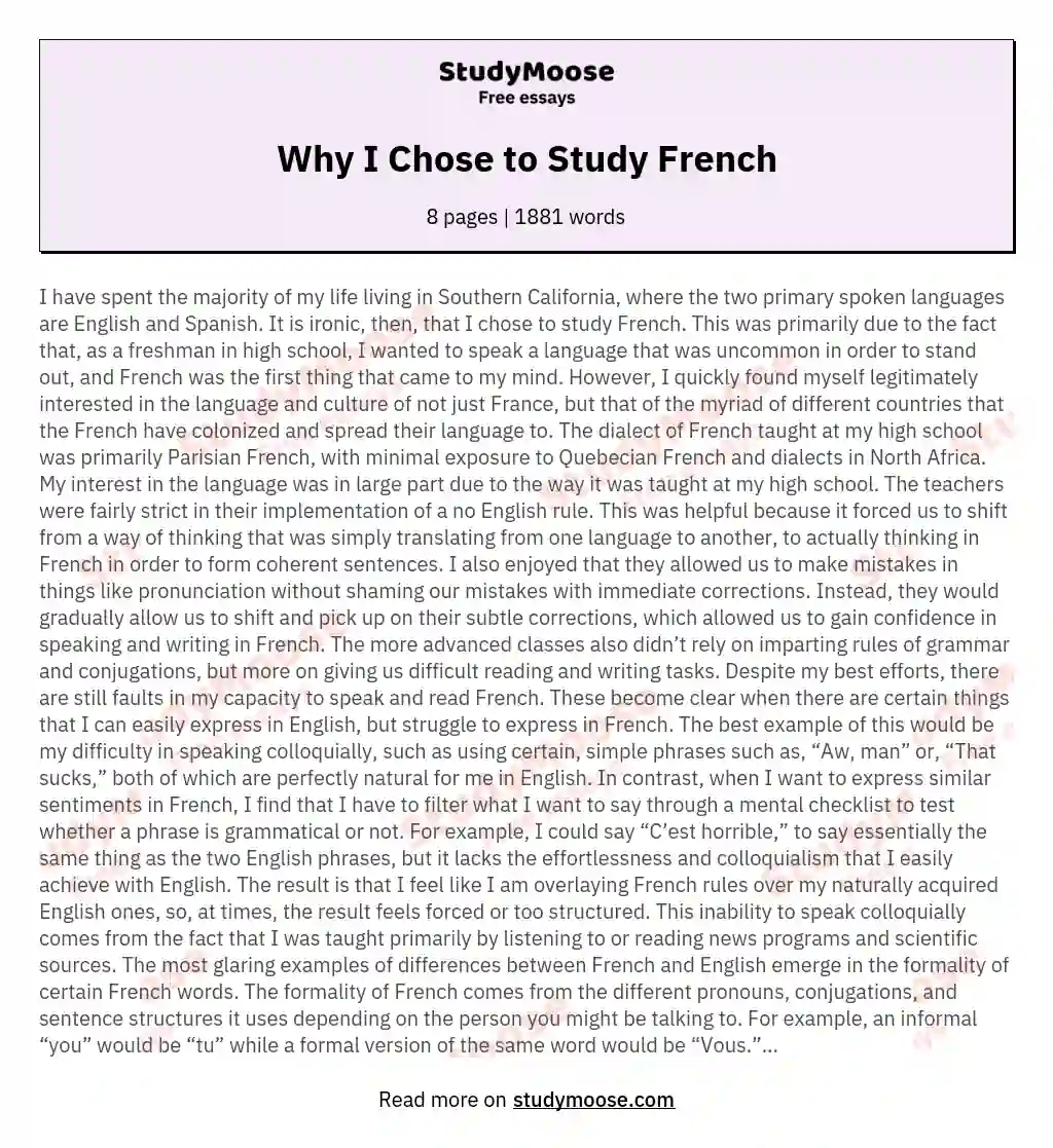 Why I Chose to Study French essay