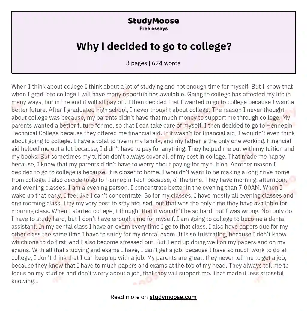 why i decided to go to college essay