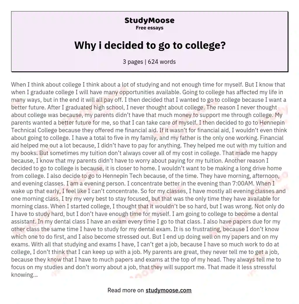 Why I Decided To Go To College Free Essay Example