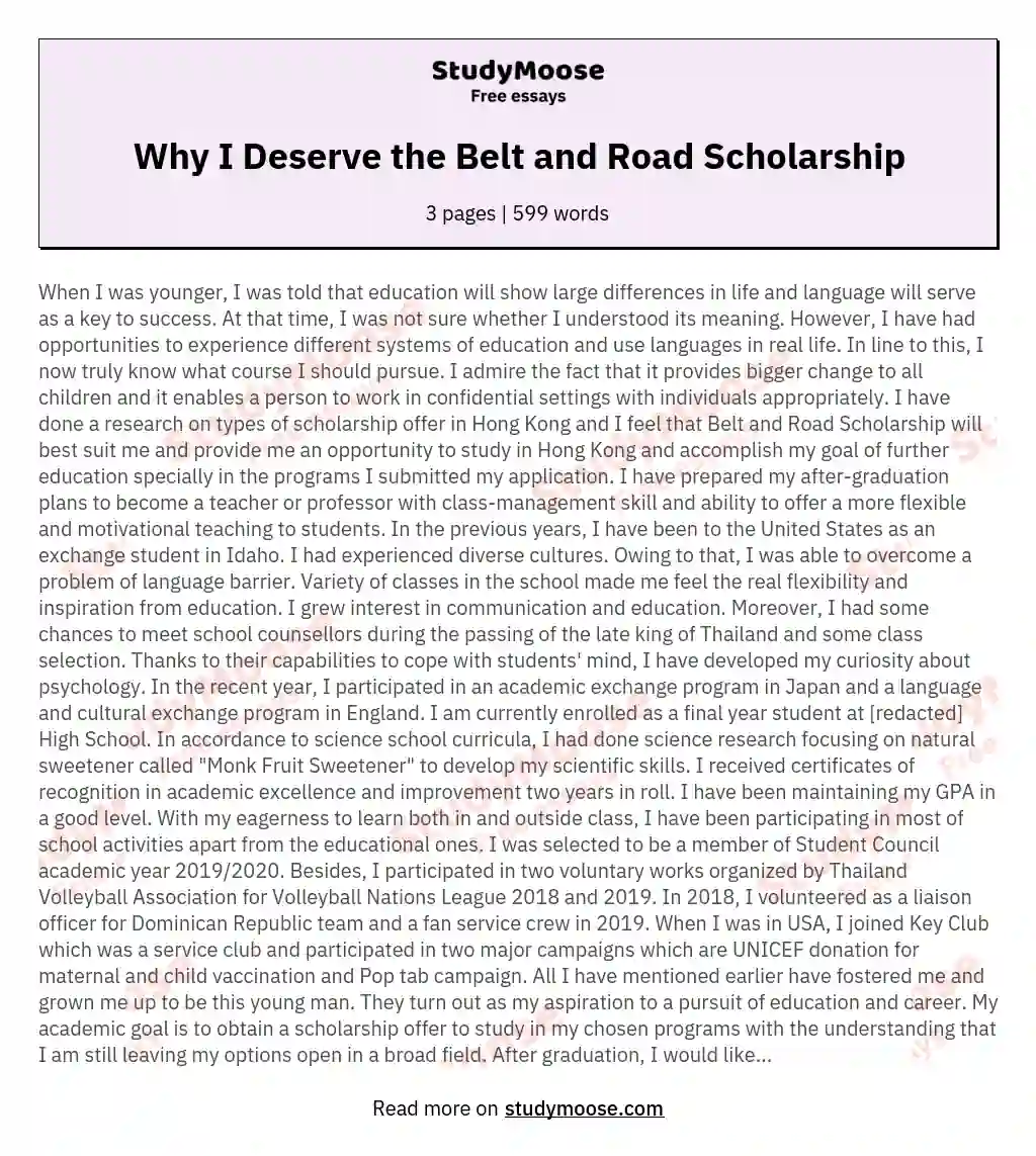 Why I Deserve the Belt and Road Scholarship essay