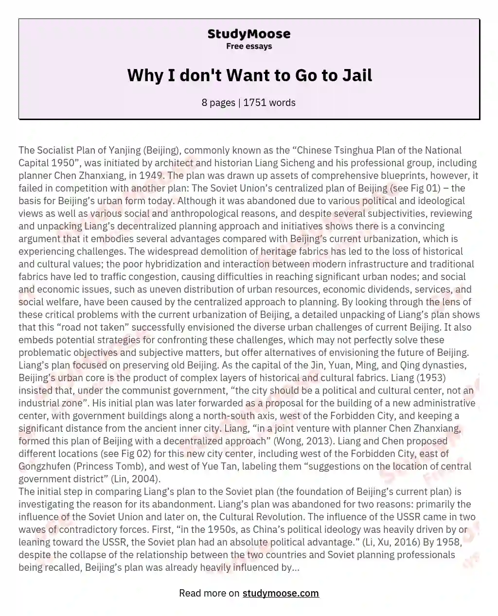 Why I don't Want to Go to Jail essay