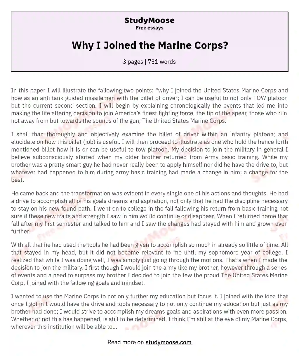 Why I Joined the Marine Corps? essay
