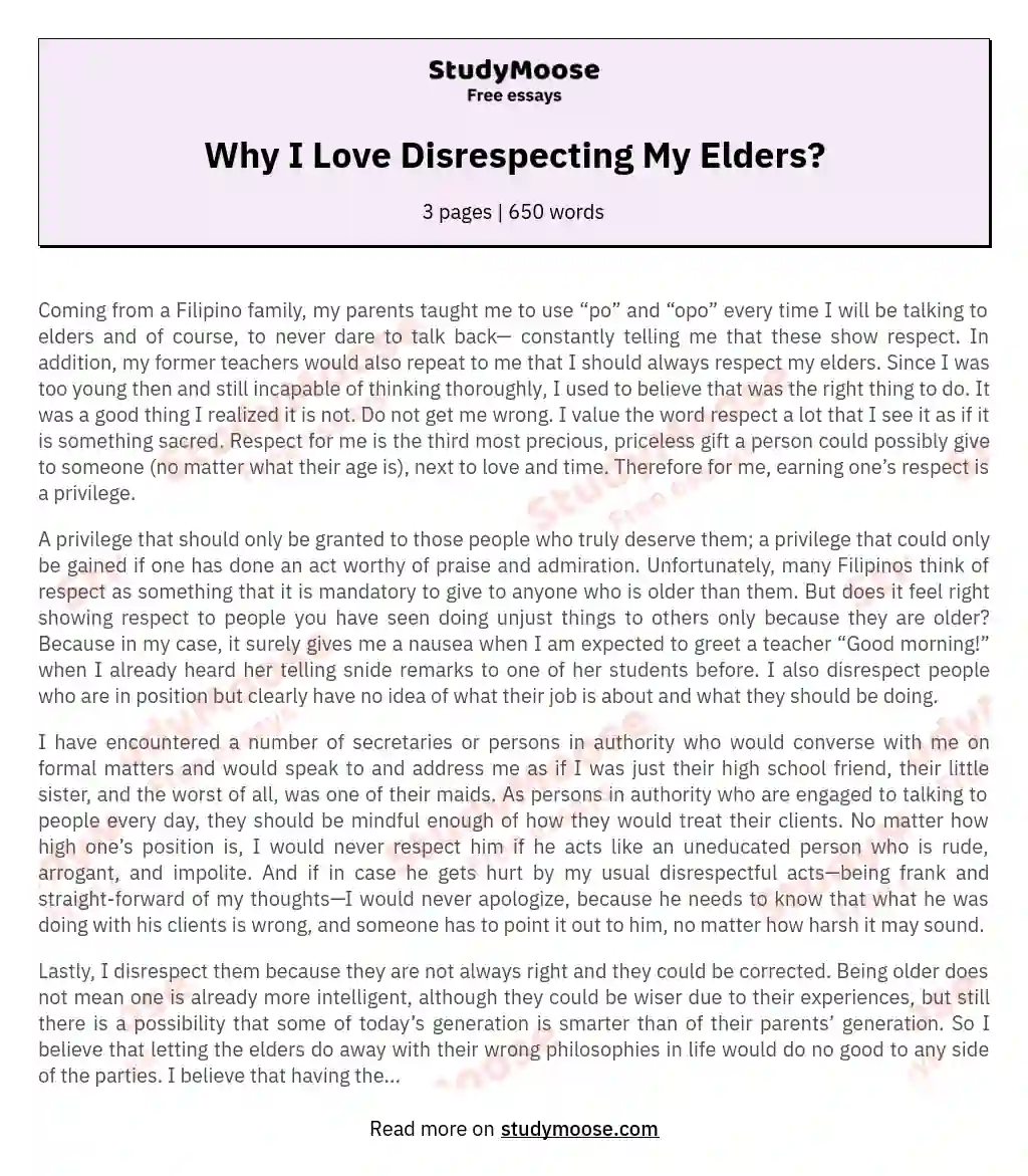 Why I Love Disrespecting My Elders? essay