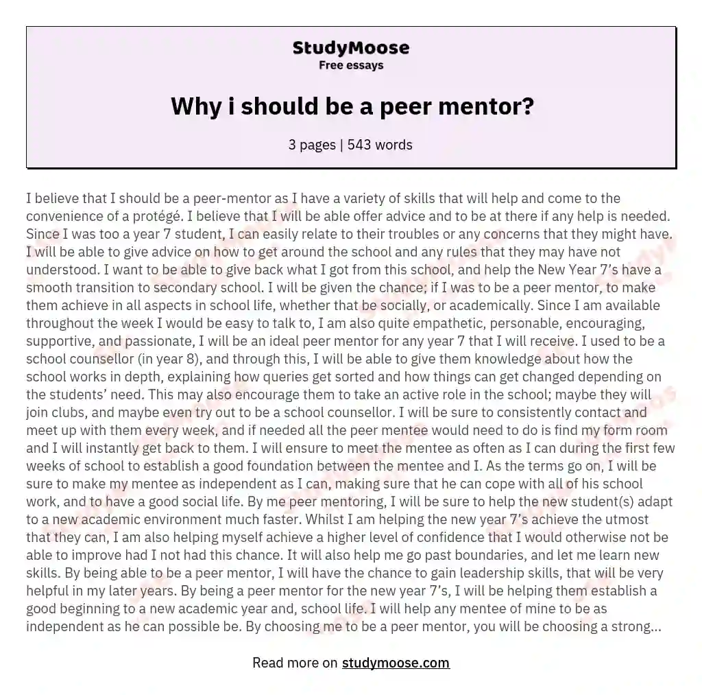Why i should be a peer mentor?