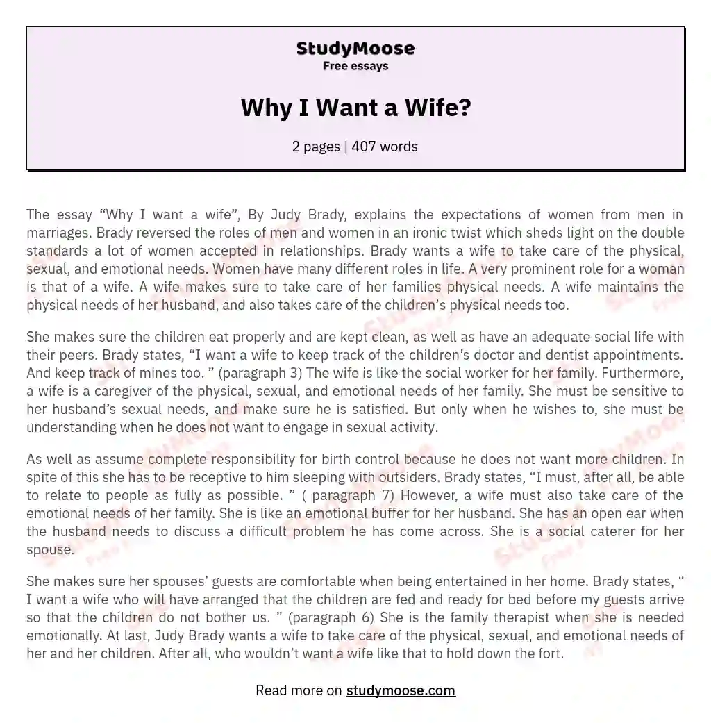 Why I Want a Wife? essay