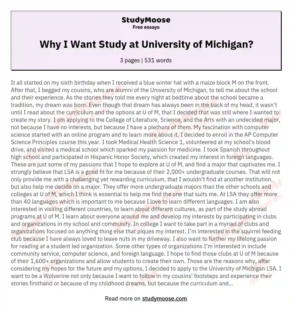 Why I Want Study at University of Michigan?