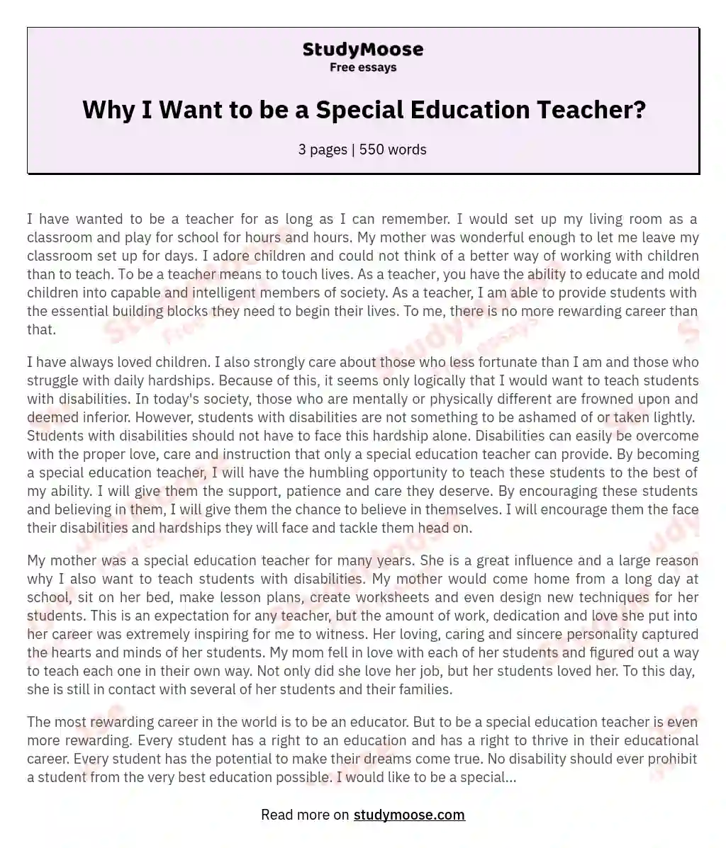 Why I Want to be a Special Education Teacher? essay