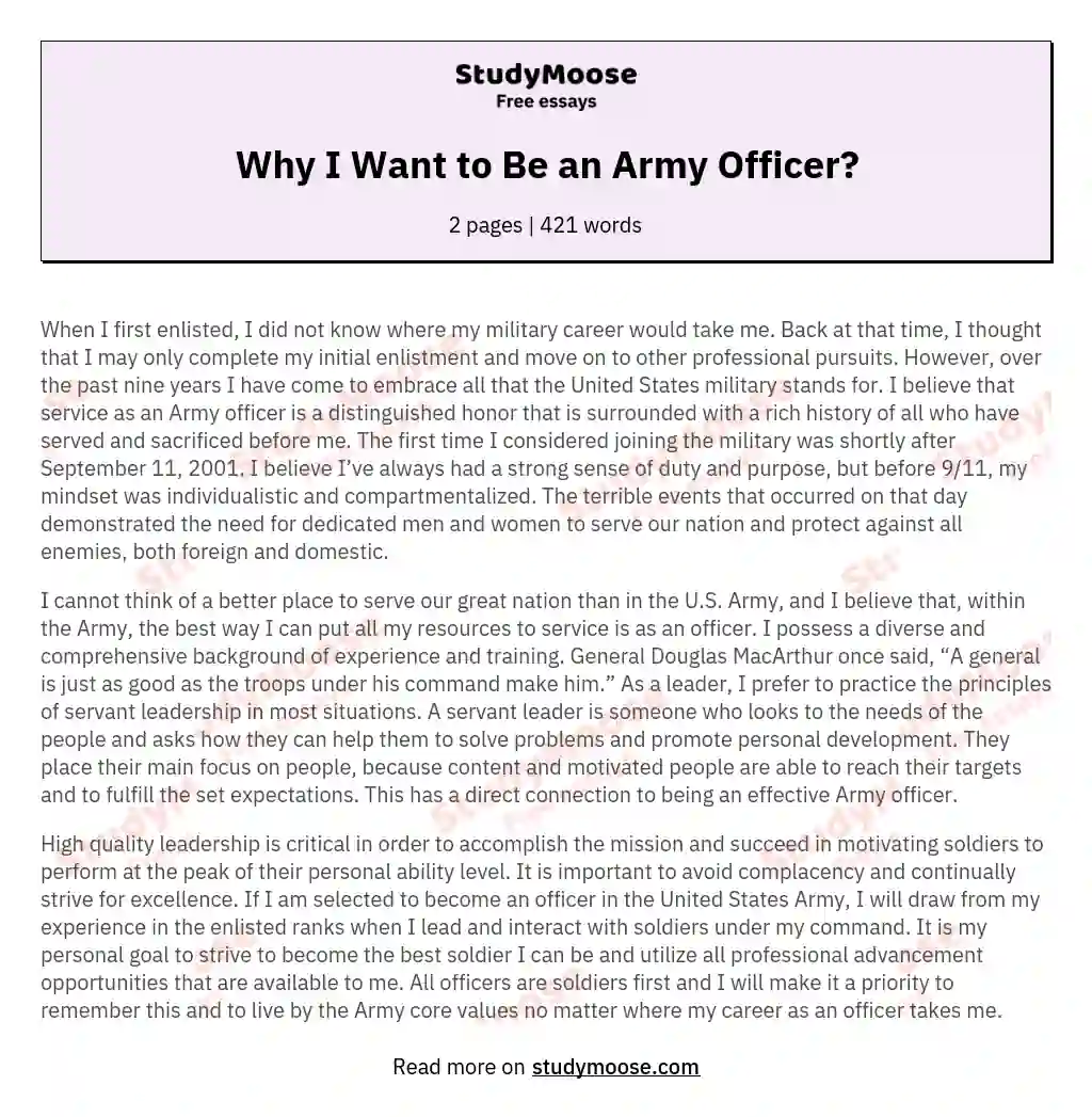 army officer essay example