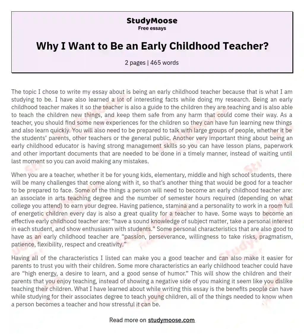 Why I Want to Be an Early Childhood Teacher? essay