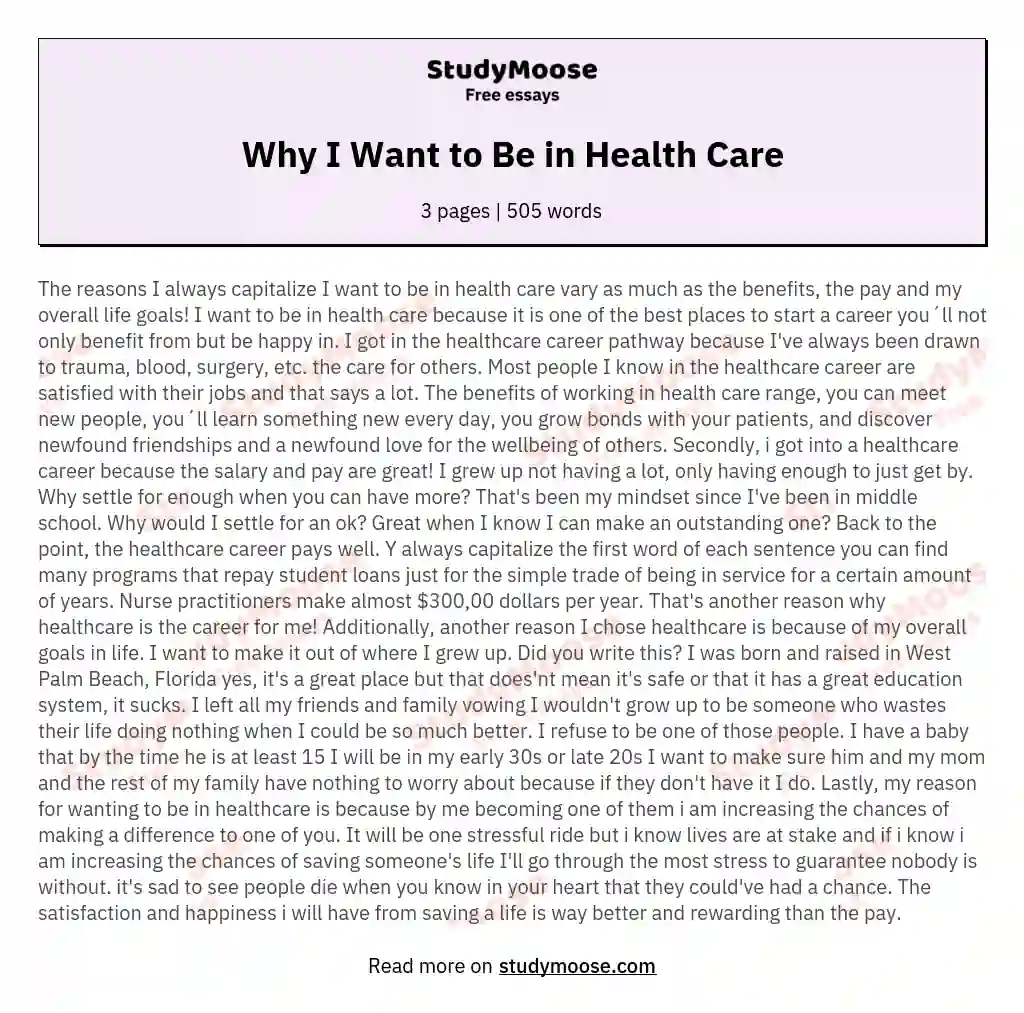 Why I Want to Be in Health Care