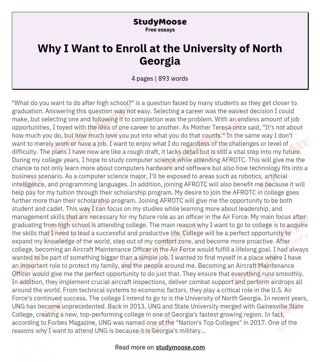 Why I Want to Enroll at the University of North Georgia essay