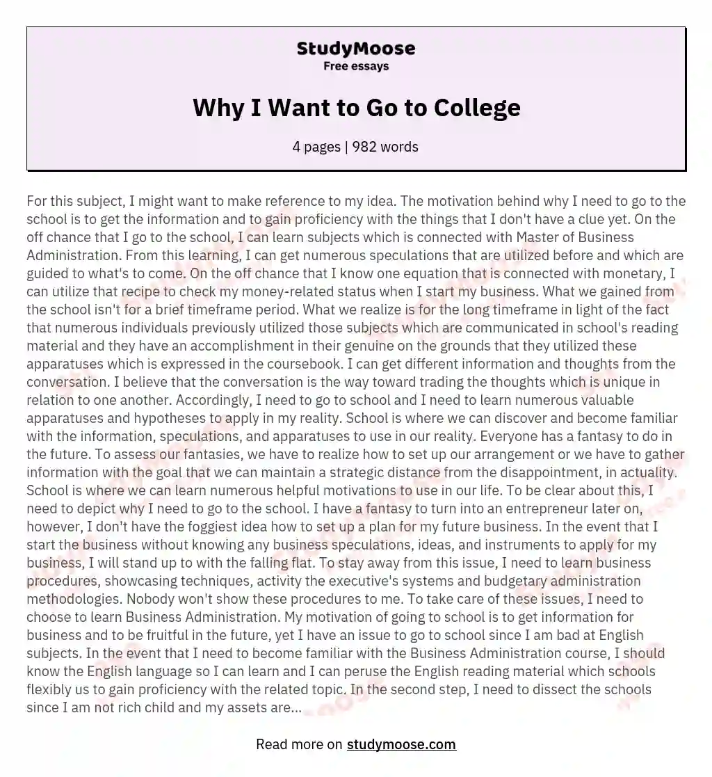 Why I Want to Go to College essay