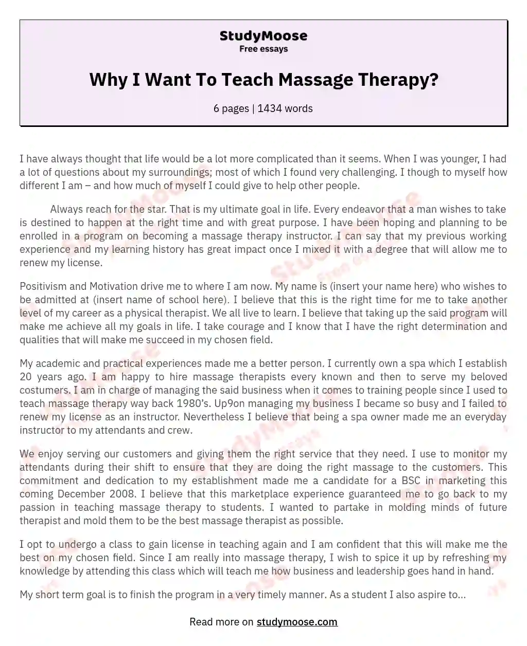 Why I Want To Teach Massage Therapy? essay
