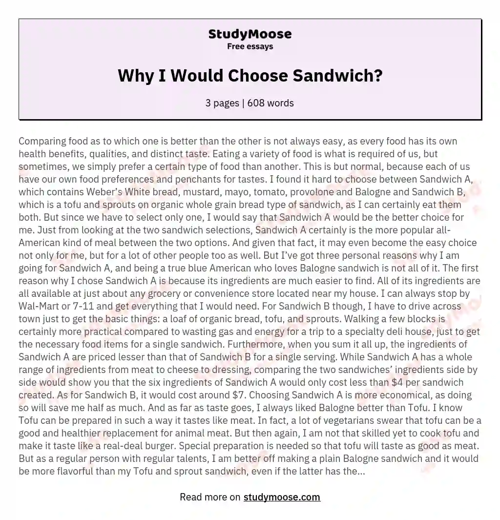 Why I Would Choose Sandwich? essay