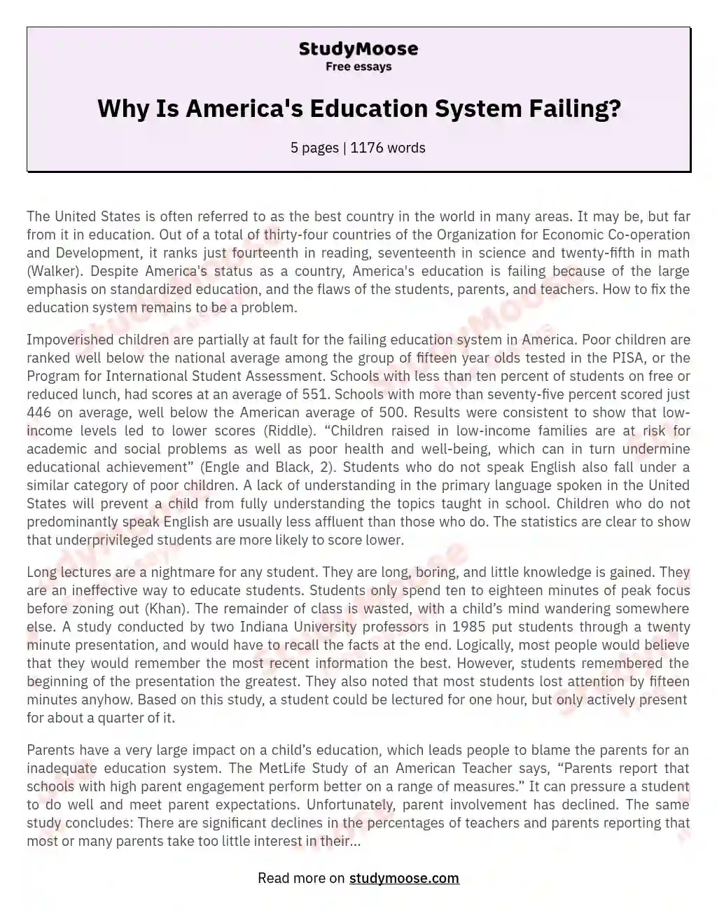 why is the american education system failing essay