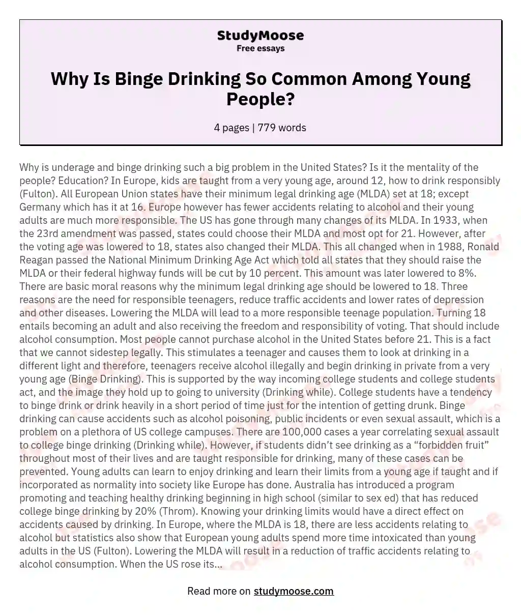 Why Is Binge Drinking So Common Among Young People? essay