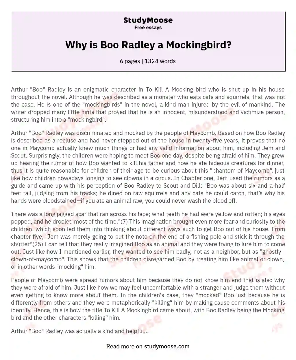 Why is Boo Radley a Mockingbird? essay