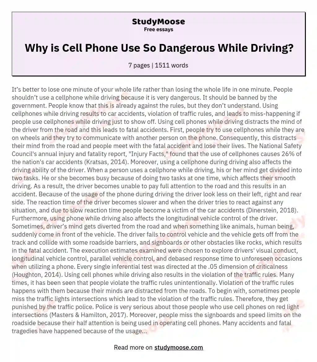 Why is Cell Phone Use So Dangerous While Driving? essay