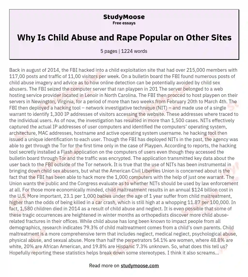 Why Is Child Abuse and Rape Popular on Other Sites essay