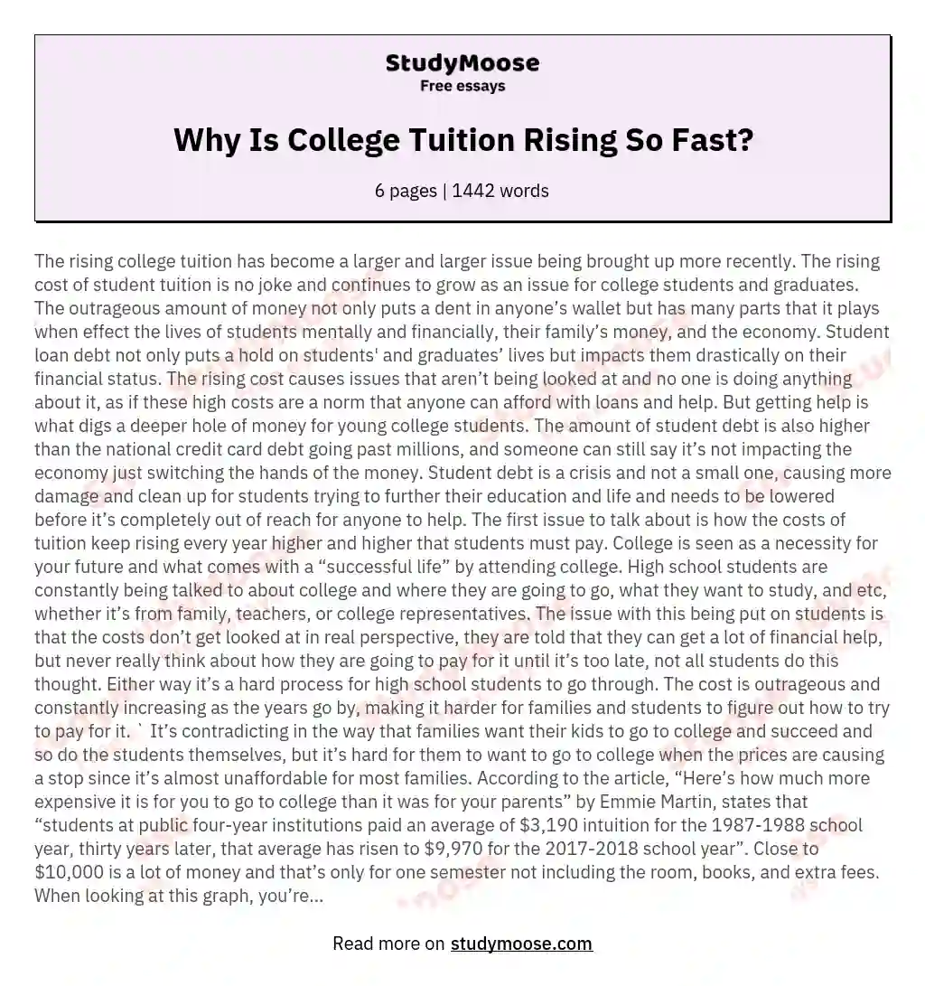 Why Is College Tuition Rising So Fast? essay