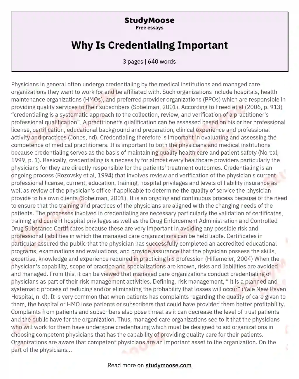 Why Is Credentialing Important essay