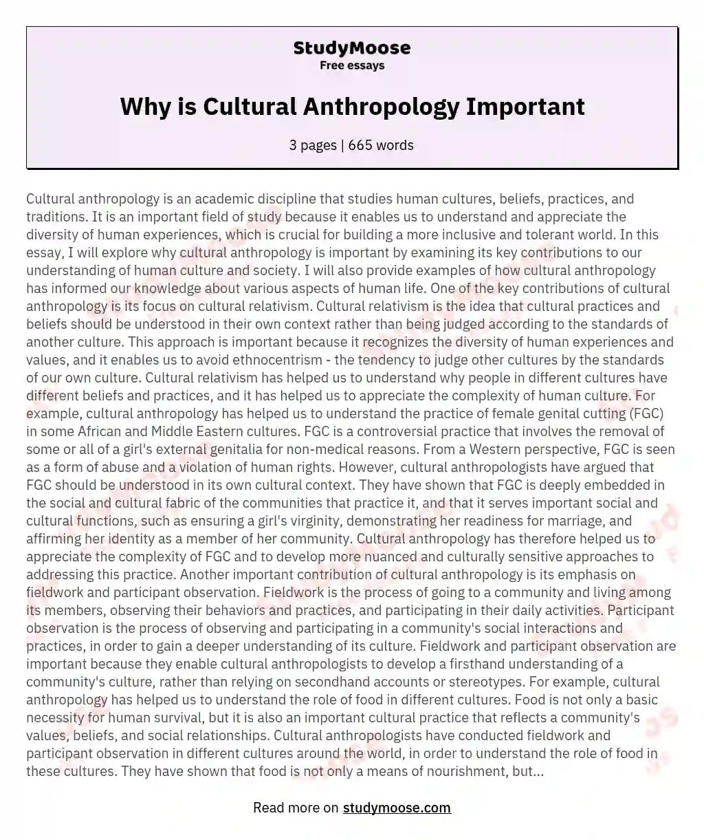 why is cultural anthropology important essay