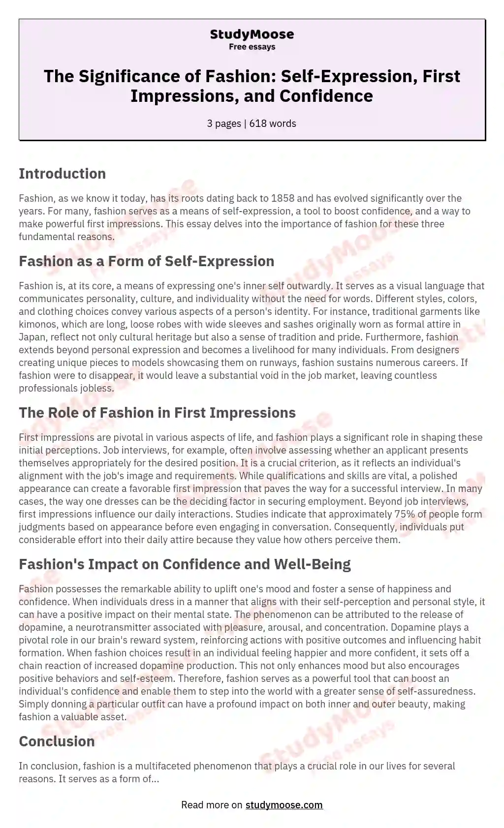 The Significance of Fashion: Self-Expression, First Impressions, and Confidence essay