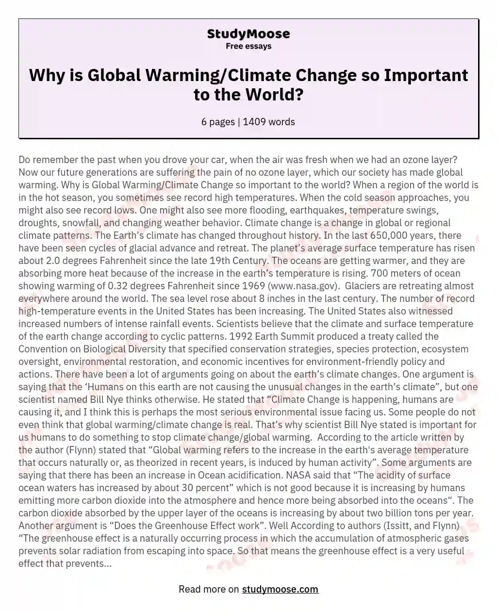 Why is Global Warming/Climate Change so Important to the World? essay