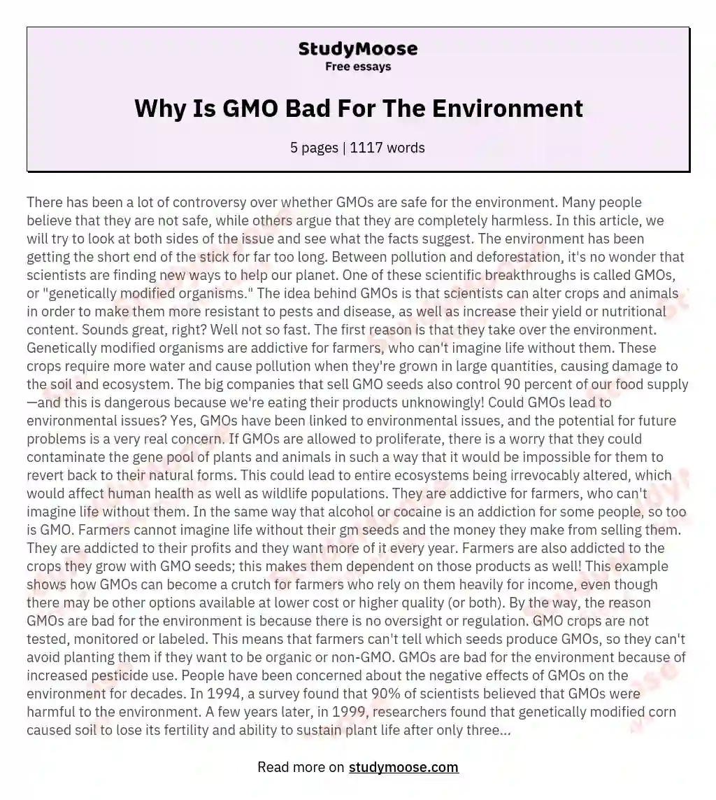 Why Is GMO Bad For The Environment essay