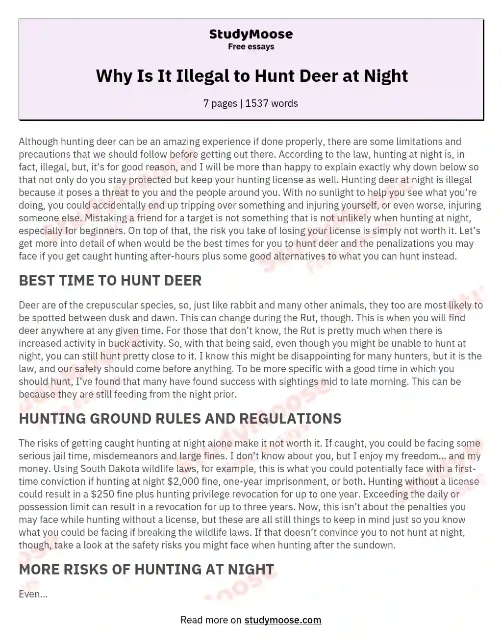 Why Is It Illegal to Hunt Deer at Night essay