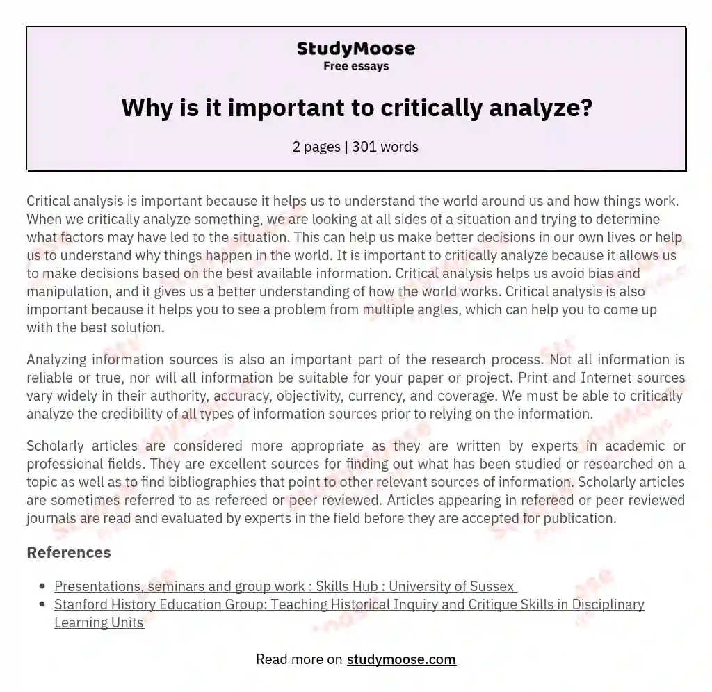Why is it important to critically analyze? essay