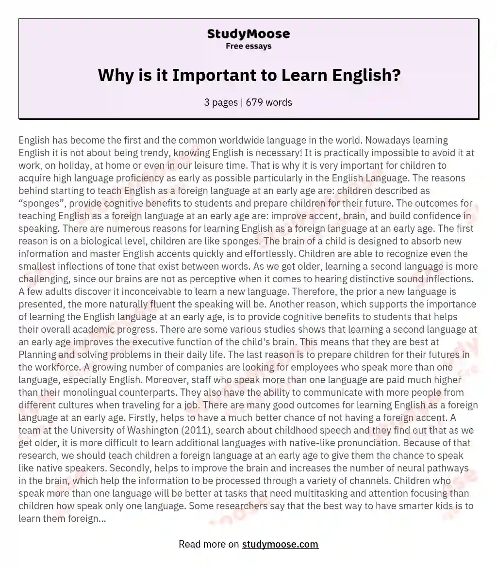 importance of learning a second language essay