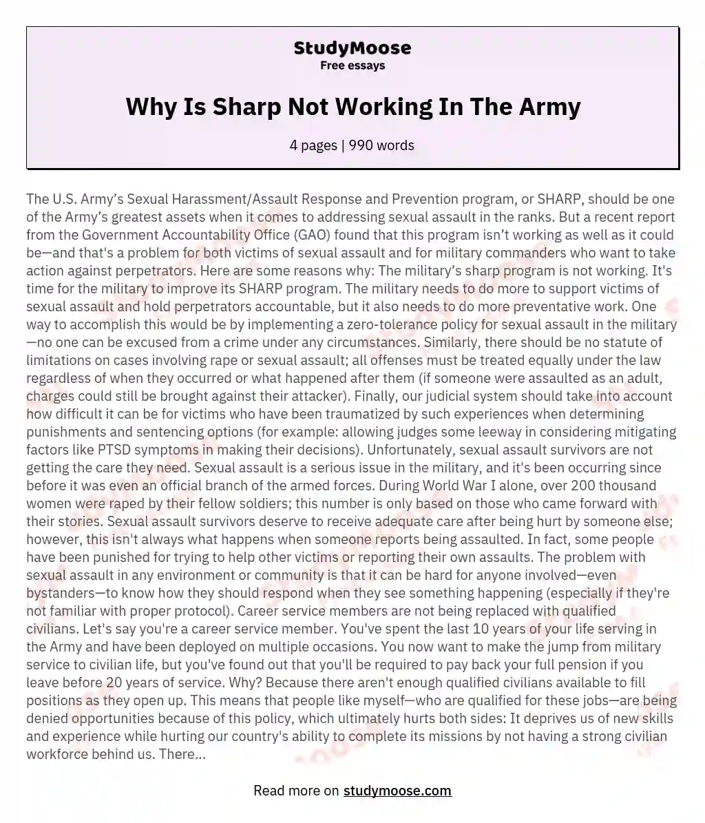 Why Is Sharp Not Working In The Army essay