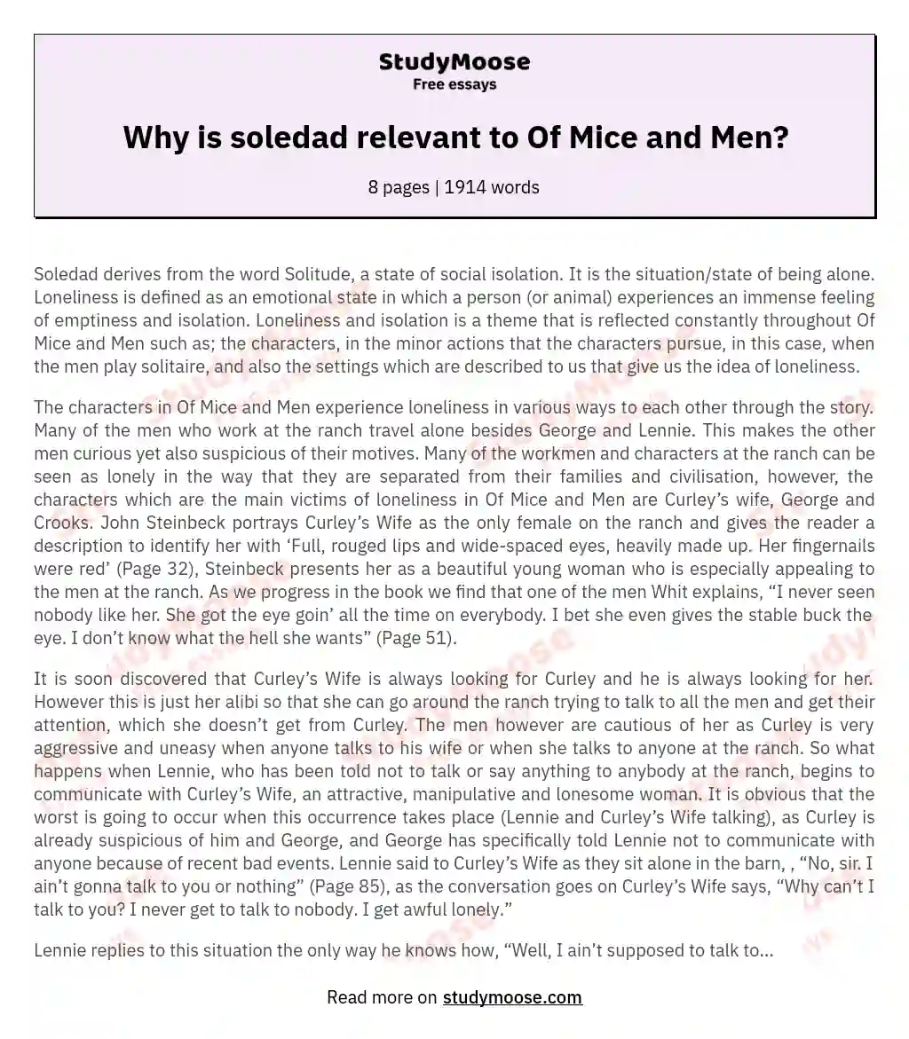 Why is soledad relevant to Of Mice and Men? essay