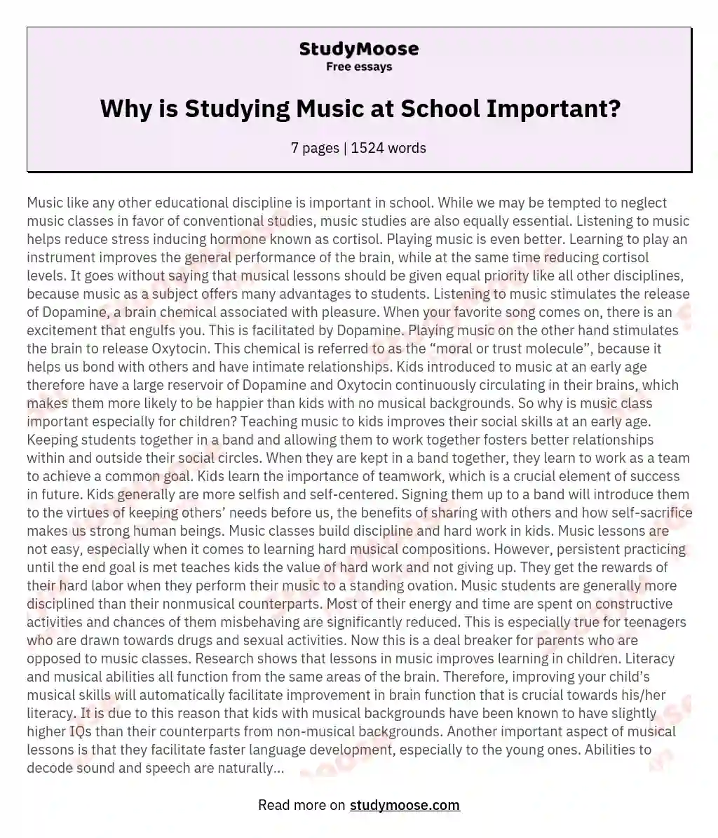 Why is Studying Music at School Important? essay