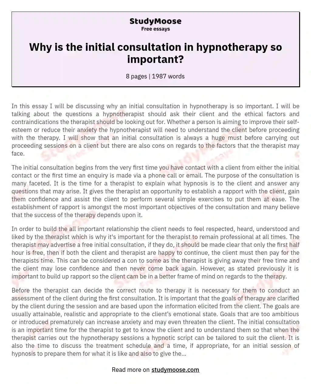 Why is the initial consultation in hypnotherapy so important? essay