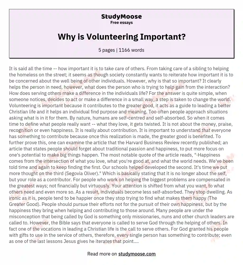 Why Is Volunteering Important Free Essay Example
