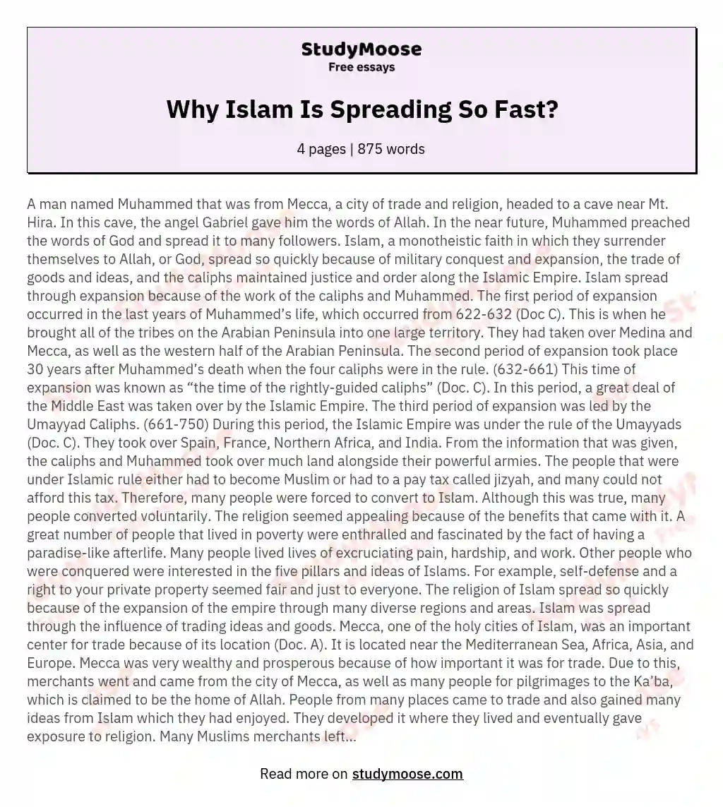 why did islam spread so quickly dbq essay
