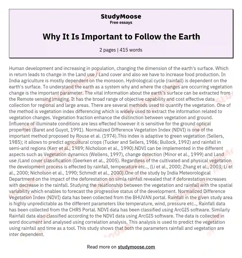 Why It Is Important to Follow the Earth essay