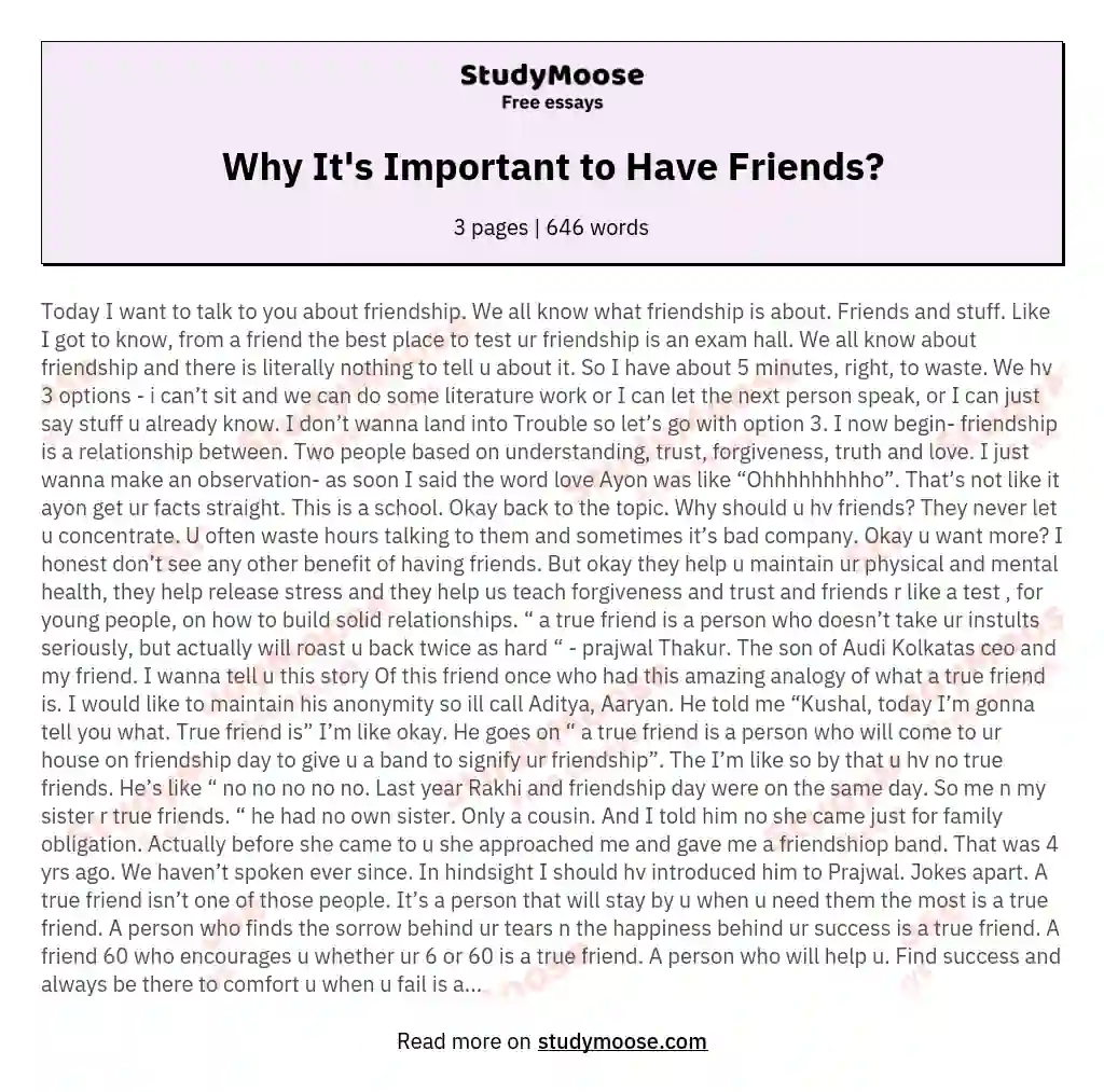 Why It's Important to Have Friends? essay
