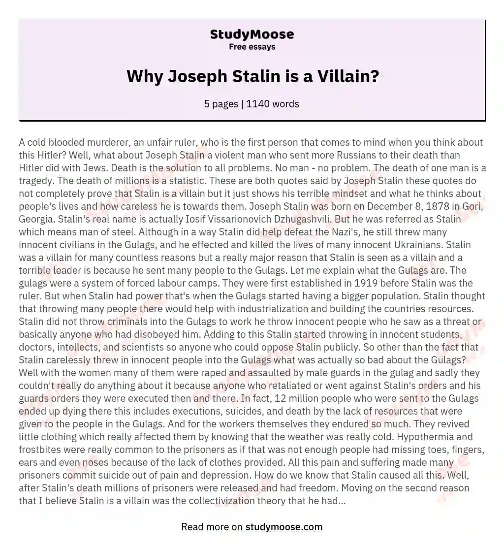 Why Joseph Stalin is a Villain? essay